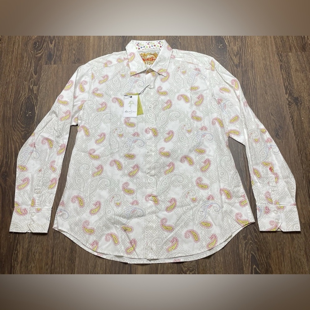 Robert Graham Shirt Mens XL Paisley Geometric Long Sleeve Shirt Flip Cuff